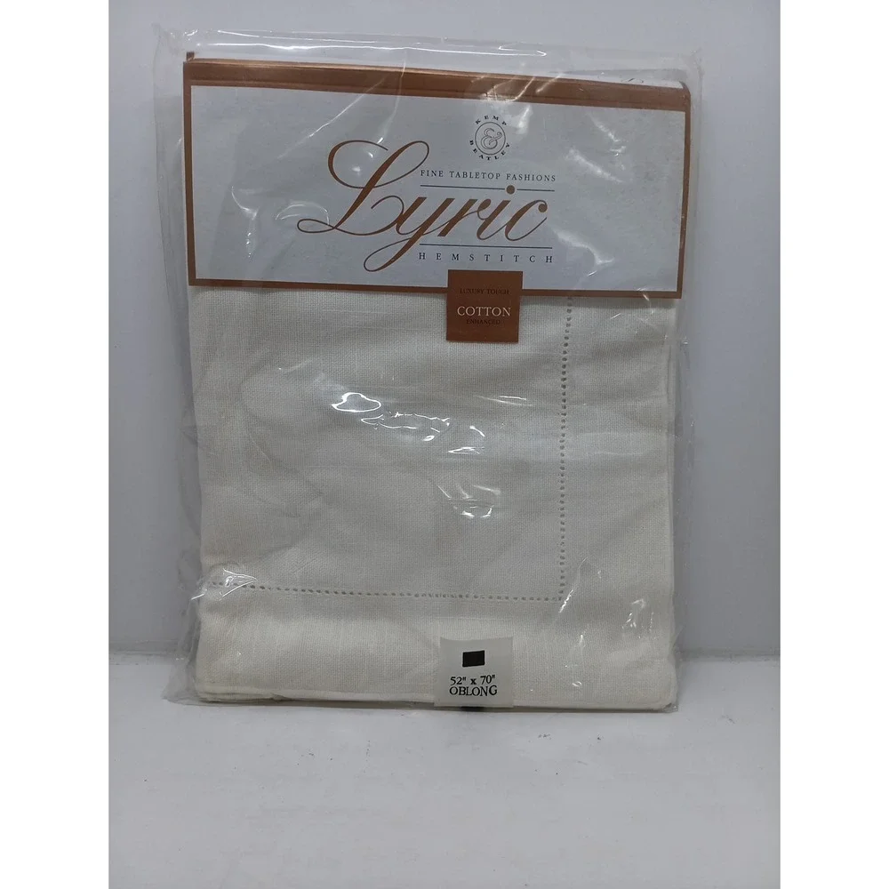 Kemp & Beatley Lyric Hemstitch White Tablecloth 52x70 Oblong Cotton Blend